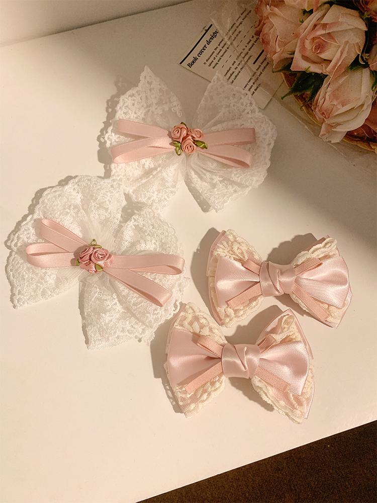 Hair Care Lotion - Cream Peach~Pink Bow Lace Hairpin Female
